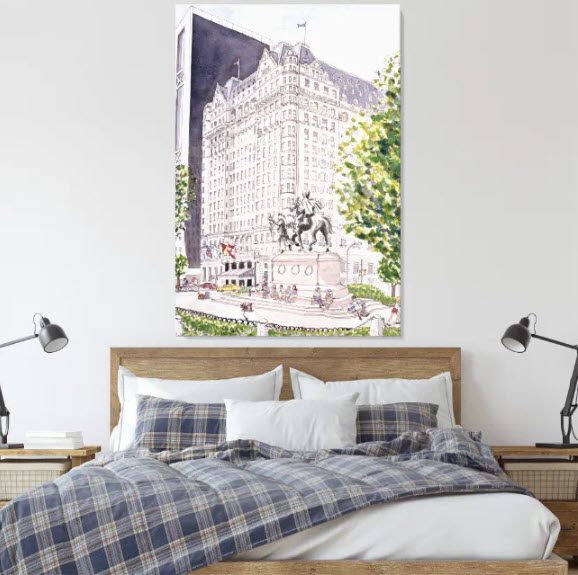 Plaza Hotel NYC Watercolor on Canvas Frame Print